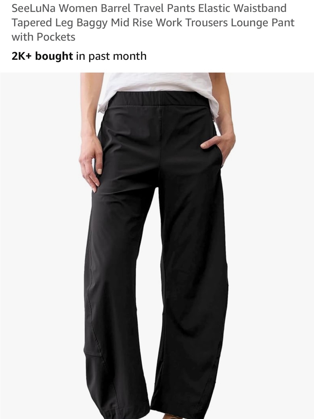 Women’s Black Barrel Travel Pants with Elastic Waist